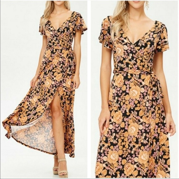 Bo•Bel Dresses & Skirts - Orange Floral Maxi Dress